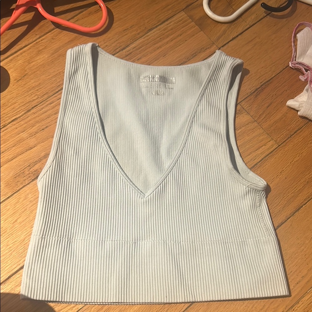 Forever 21 Cream Ribbed Crop Tank Top